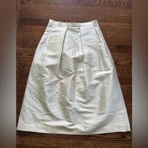 NIKKI CHASIN Pleated Silk Cotton Midi Skirt Cream Pockets Luxury Designer 4